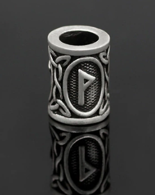 Inel argintiu pentru barba sau par Viking Rune model Wunjo (Joy)