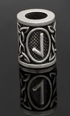 Inel argintiu pentru barba sau par Viking Rune model Laguz (Water)