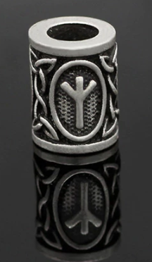 Inel argintiu pentru barba sau par Viking Rune model Algiz (Protection)