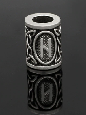 Inel argintiu pentru barba sau par Viking Rune model Hagalaz (Air)
