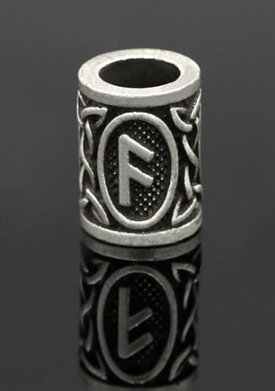 Inel argintiu pentru barba sau par Viking Rune model Ansuz (Odin)