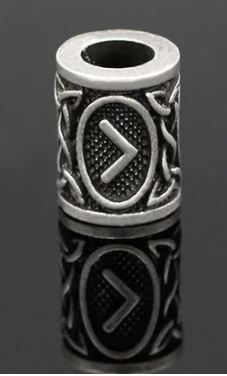 Inel argintiu pentru barba sau par Viking Rune model Kaunaz (Fire)