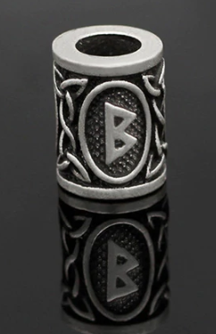Inel argintiu pentru barba sau par Viking Rune model Berkana (Birth)