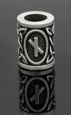 Inel argintiu pentru barba sau par Viking Rune model Nauthiz (Necessity)