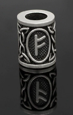 Inel argintiu pentru barba sau par Viking Rune model Fehu (Frey)
