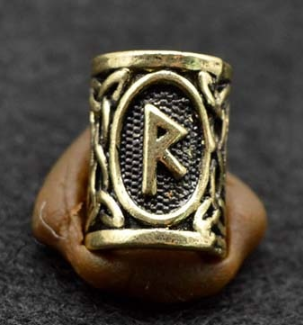 Inel auriu pentru barba sau par Viking Rune model Raido (Wheel)
