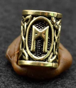 Inel auriu pentru barba sau par Viking Rune model Mannaz (Man)