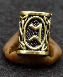 Inel auriu pentru barba sau par Viking Rune model Peorth (Destiny)