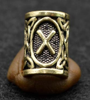 Inel auriu pentru barba sau par Viking Rune model Gebo (Gift)