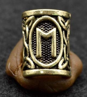 Inel auriu pentru barba sau par Viking Rune model Ehwaz (Horse)