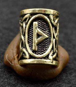 Inel auriu pentru barba sau par Viking Rune model Thurizas (Thor)