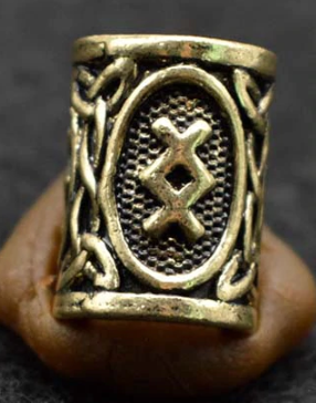 Inel auriu pentru barba sau par Viking Rune model Inguz (Fertility)