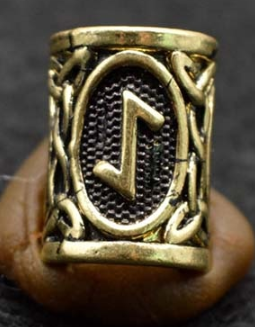 Inel auriu pentru barba sau par Viking Rune model Eiwaz (Death)