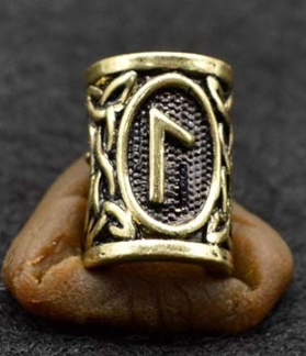 Inel auriu pentru barba sau par Viking Rune model Laguz (Water)