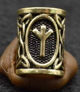 Inel auriu pentru barba sau par Viking Rune model Algiz (Protection)