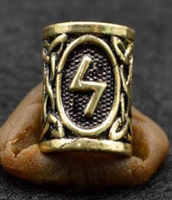 Inel auriu pentru barba sau par Viking Rune model Sowulo (Sun)