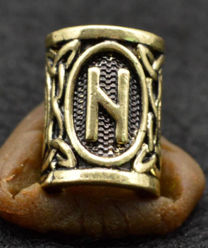 Inel auriu pentru barba sau par Viking Rune model Hagalaz (Air)