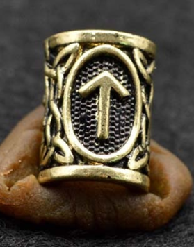 Inel auriu pentru barba sau par Viking Rune model Teiwaz (Victory)