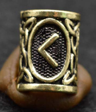 Inel auriu pentru barba sau par Viking Rune model Kaunaz (Fire)