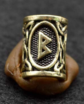 Inel auriu pentru barba sau par Viking Rune model Berkana (Birth)