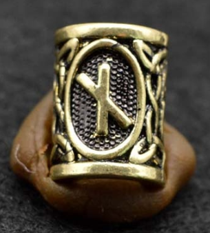 Inel auriu pentru barba sau par Viking Rune model Nauthiz (Necessity)
