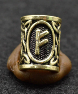 Inel auriu pentru barba sau par Viking Rune model Fehu (Frey)