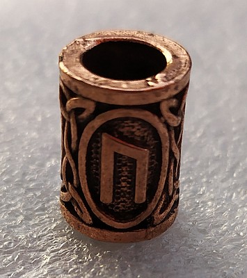 Inel caramiziu pentru barba sau par Viking Rune model Uruz (Power)